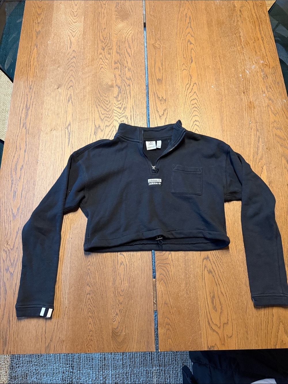 Vintage Adidas Black Cropped Half-Zip Sweatshirt Top